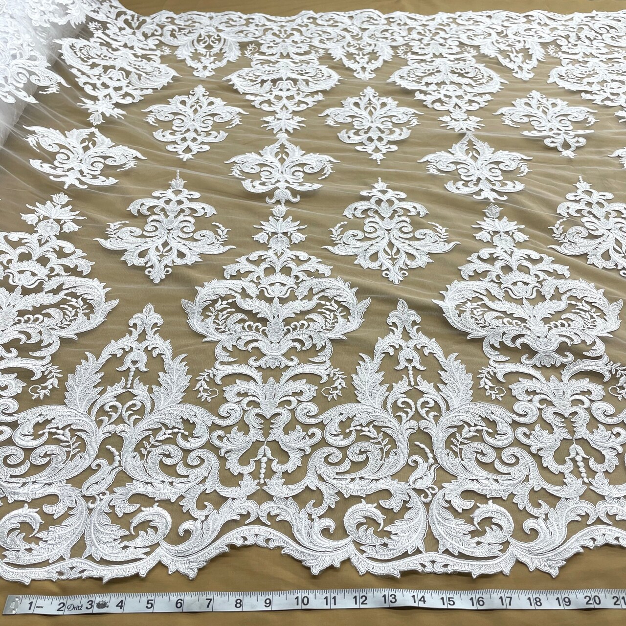 1 Yard Elegant Corded Bridal Lace Fabric Embroidered on Premium Polyester Mesh 54"